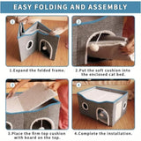 Extra-Wide Cat House for Indoor Cats - Large Cat Cave for Pet Cat House with Fluffy Ball Hanging and 01381845