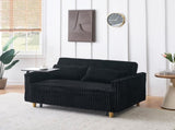 The pull-out push-in black corduroy sofa with dual functions, equipped with a movable tabletop W1278P248131