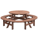 10-12-person Round Outdoor Wooden Picnic Table for Patio, Backyard, Garden, DIY with 1 Built-in Ring W1422P269604