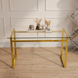 51" Modern Minimalist Rectangular Glass Dining Table for 4-6 with 0.31" Tempered Glass Tabletop and 31160130