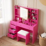 Barbie Pink Textured Particle Board with Melamine Laminate, Tempered Glass Top, Five-Drawer Dressing 78912246