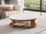 Modern Large Round Ottoman Coffee Table 2-Tier Oversized Button Tufted Ottoman with Wood Shelf N735P180224K