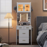 Small Vanity Desk with Sliding Mirror and LED Lights, Makeup Table with Charging Station and Storage 26697080