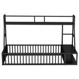 ZUN Twin Size Floor Bed Frame with Safety Fence, Metal Floor Bed with Desk and Storage Shelves, W1580P240068