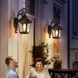 Outdoor Wall Lanterns 2-Pack, Black Waterproof Wall Sconce with Clear Glass Panels, Vintage Exterior W1340P239404