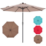 10 ft Patio Umbrella for Table, Outdoor Sun Umbrella with 32 LED Solar Lights, Khaki 64110166