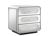 Mirrored Nightstand with 3 Drawers, Silver End Table with Crystal Handles, Modern Bedside Table for W1005P562305