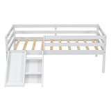 ZUN Twin Low Loft Bed with Slide, Ladder, Safety Guardrails, No Box Spring Needed,White W504P145269