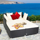 White Outdoor Rattan Daybed with Upholstered Cushions 87294660