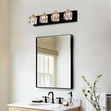 4-Light Matte Black Gold Bathroom Light Fixtures, Modern Vanity Lights with Crystal Glass Shade, W1592P233317