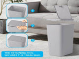 3 Pack Slim Plastic Trash Can, 2.6 Gallon Garbage Can with Press Top Lid, 10L Modern Waste Basket 86312071