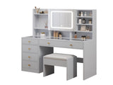 Pitted Particleboard With Triamine Coating, Tempered Glass Table Top, 5 Drawers, With Shelves, With 17307547