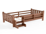 Twin Size Floor Bed with Storage Bookcases, Solid Wood Kids Floor Bed with Cute Stairs and W1580P390215