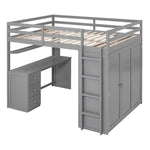 ZUN Full size Loft Bed with Drawers,Desk,and Wardrobe-Gray 11533742