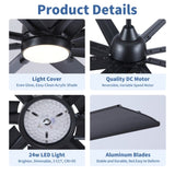 84 In Super Large Black Ceiling Fan with Remote Control 8 Blades W1367P307912