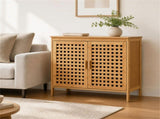 Bamboo Bathroom Floor Cabinet, 2-Door Storage with Interior Shelf, Hollowed-Out Ventilated Doors, 38741811