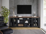 96 inch TV Stand Console for TVs up to 100 inches, No Assembly Required, Black and Whiskey Finish B108P160147