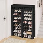 ZUN FCH Double Row 10-Tier Non-Woven Fabric Shoe Cabinet with Iron Pipes and Plastic Components, Black 42943411