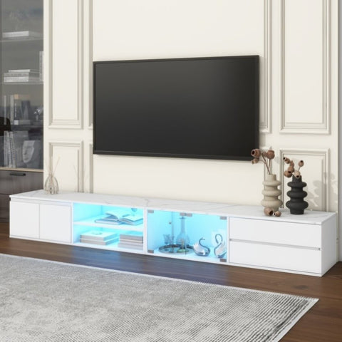 ZUN ON-TREND Modern APP Controlled LED TV Stand for TVs Up to 105'', Faux Marble Tabletop Media Console N721P171537K