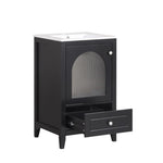 ZUN 20" Bathroom Vanity with Sink, Bathroom Cabinet with Soft Closing Glass Door, A Drawer, Black 94526635