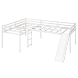 ZUN L-Shaped Twin Size Loft Bed with Ladder and Slide, White 48266650