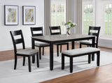 6pc Dining Set Rectangular Table Features Weathered Gray Finish Wood Grain Wide Slat Backs Padded B2741P411550