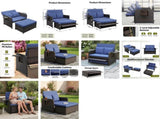 Patio Rattan Daybed Set, 2-in-1 Wicker Loveseat Sofa with Multipurpose Ottoman & Retractable Side 11310805