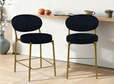 2-Pack Modern Velvet Bar Stools with Gold Metal Legs Accent Round Counter Stools for Kitchen Island, W1757P387424