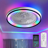 19 Inch RGB Dimmable Led Enclosed Ceiling Fan with Light Flush Mount Bladeless 6 Speed Remote W934P262275