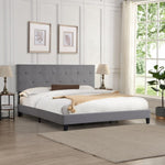 ZUN King Size Upholstered Platform Bed Frame with Button Tufted Linen Fabric Headboard, No Box Spring W311107470