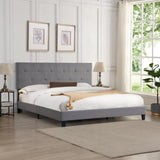 King Size Upholstered Platform Bed Frame with Button Tufted Linen Fabric Headboard, No Box Spring W2297P284478