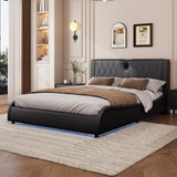 Queen Size Luxurious Faux Leather Upholstered Platform Bed with Thickened Headboard, Bluetooth N701P241047B