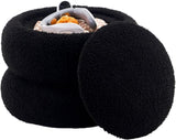 Storage Ottoman, Round Teddy Velvet Footrest with Tray, Macaron-Shaped Stool, Modern Side Table, 11486859