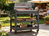 Outdoor Grill Cart Table with Handles, Indoor and Outdoor Pizza Oven Table with Lockable 34702390