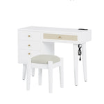 ZUN 39" Retro Bohemian Style Wooden Makeup Vanity Set with Charging Plug&USB Port and Stool, Dressing N733P180011K