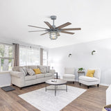 52-Inch Large Ceiling Fan With 8 Plywood Walnuted Blades,Quiet DC Motor,Glass Lampshade,3 W934P359532