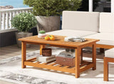 Sturdy Slatted Outdoor Coffee Table with Lower Shelf, Indoor Outdoor Multi-Purpose Center Table 49669200