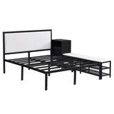 Full size Metal Platform Bed with Two-Tier Storage Shelves, Wooden Storage Cabinet, Black N737P199334B