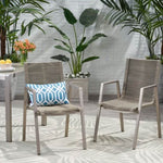 ZUN Outdoor Modern Aluminum Dining Chair with Rope Seat , Silver and Taupe 64679.00SIL