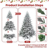 Artificial 6.5ft Flocked Christmas Tree with 2225 PE/PVC mixed Branch Tips, 450L warm white led, 19395814