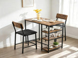 Bar Table and Stool Set 1 Table 2 Stools, Brown Wood Grain MDF Tabletop & Gold Metal Frame, Padded 81463431