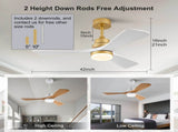 Hot sales 42 Inch Indoor Ceiling Fan With Dimmable LED Light 3 Solid Wood Blades Remote Control W2991P522816