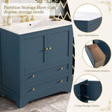 30'' Bathroom Vanity with Ceramic Sink Combo, Modern Freestanding Storage Cabinet with Gold Handles, N710P228365C