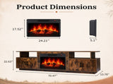 Rotted Wood Finish Embossed Fireplace TV Stand, 179*35*57.5cm, Particle Board, 4 Doors & 2 Shelves, 51173242
