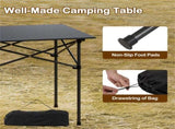 Black 28" Foldable Camping Table with Aluminum Top, 150 lbs Capacity Portable Picnic Table with 16783081