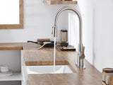 Kitchen Sink Faucet with Pull Out Sprayer Brushed Nickle,Stainless Steel High Arc 3 Way Setting 76791346