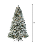 ZUN 6 FT Pre-lit Snow Flocked Christmas Tree, Artificial Hinged Xmas Pine Tree with 800 Branch Tips, 300 90390570