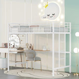 ZUN Twin Metal Loft Bed with Desk and Metal Grid,White 23730514