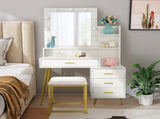 Large Vanity Set with 9 LED Bulbs, Makeup Table with Cushioned Stool, 3 Storage Shelves 4 Drawers, 99526717