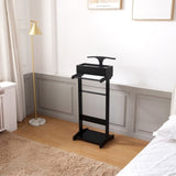 Black Portable Garment Rack,Clothes Valet Stand with Storage Organizer W76056838